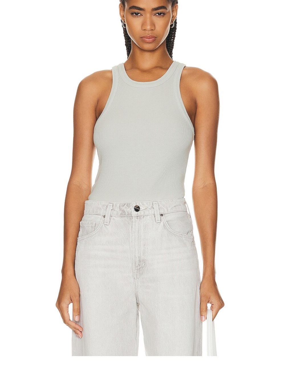 AGOLDE Bailey Tank Top Minimalist Ribbed Racerback Scoop Neck Mist Women S
